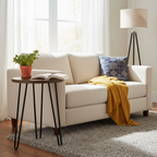 Retro Round End Table in Walnut Woodgrain Finish with Black Metal Hairpin Legs