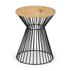 Round Industrial Lamp Table with Oak Effect Top & Black Metal Frame – Modern Side Table 40cm