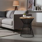 Small Round Oak Effect Side Table – 40cm Industrial End Table with Black Metal Base