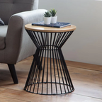 Small Round Oak Effect Side Table – 40cm Industrial End Table with Black Metal Base