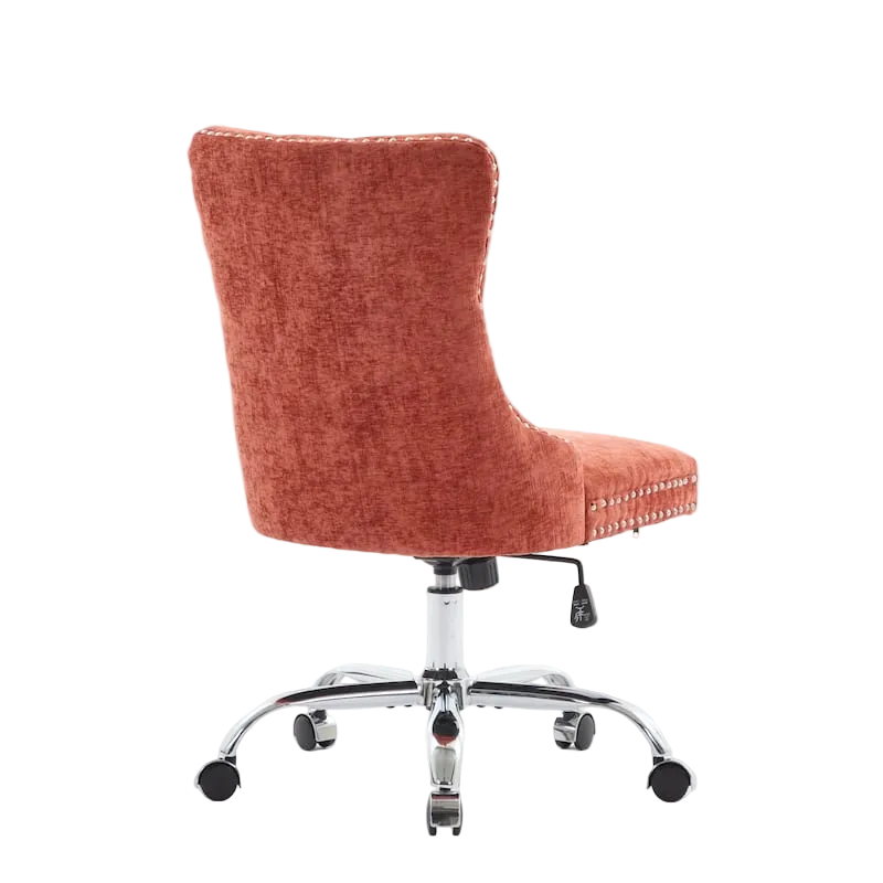 Tufted Orange Suede Office Chair with Adjustable Height and Metal Base