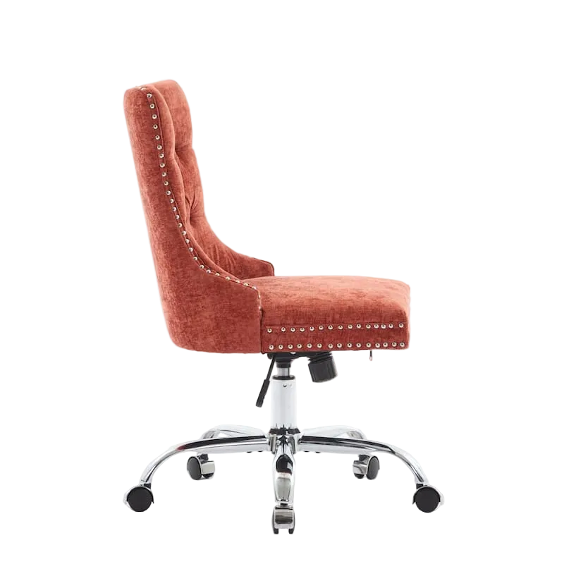 Tufted Orange Suede Office Chair with Adjustable Height and Metal Base