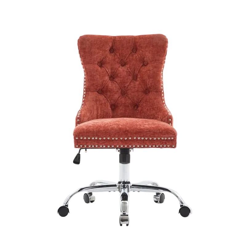 Tufted Orange Suede Office Chair with Adjustable Height and Metal Base