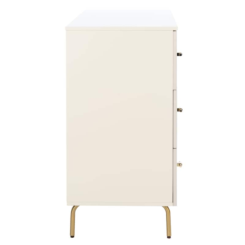 White Wood 3-Drawer Dresser – Modern Bedroom Storage Chest with Gold Handles